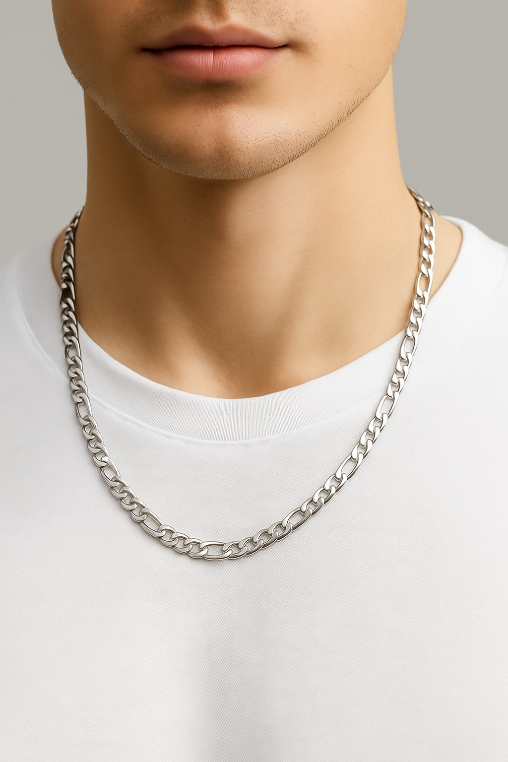 Toptan Gümüş Renk Şavin Kuşgözü Zincir Paslanmaz Unisex Çelik Kolye 55 Cm. Çelik Kolye - 3011