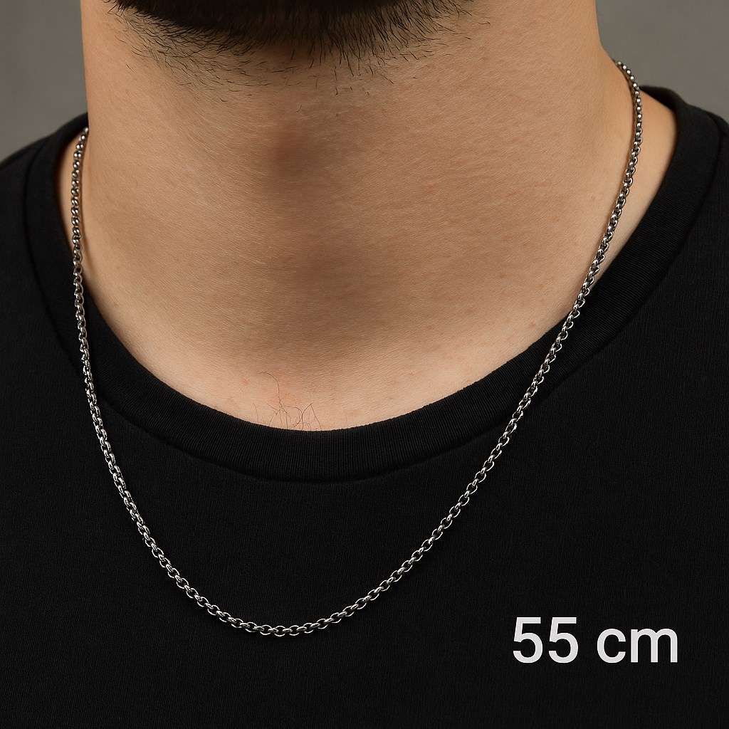 Toptan Gümüş Renk İnce Doc Unisex Çelik Kolye - 3365
