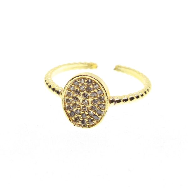 Toptan Altın Renk Oval Motif Zirkon Yüzük Ayarlabilir Her Parmağa Olur - 1535 - Görsel 2