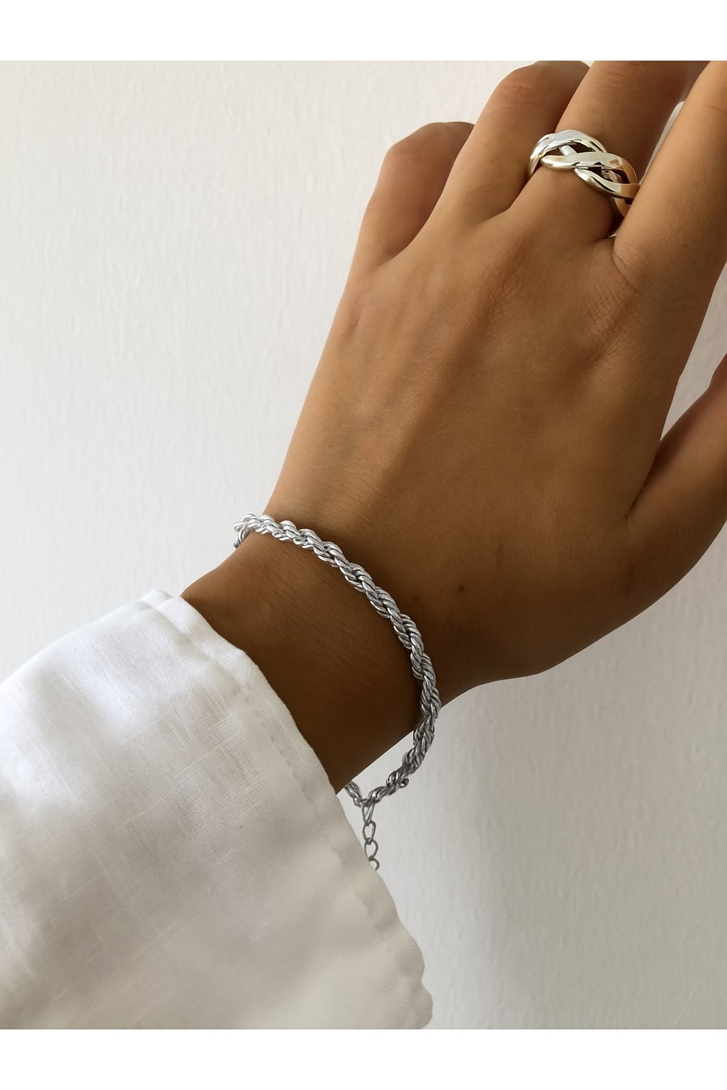 Toptan Gümüş Renk Burgu Unisex Çelik Bileklik - 3355