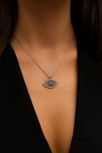 Toptan Gümüş  Renk Nazar Göz Zirkon Taşlı Göz  Model Zirkon Kolye - 1780
