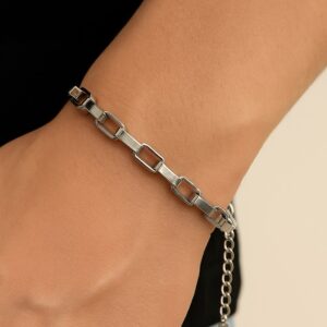Toptan Gümüş Kaplama Küp Zincir Unisex Bileklik - 354