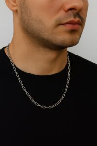 Toptan Gümüş Renk Oval Dikdörtgen Unisex Çelik Kolye - 3358