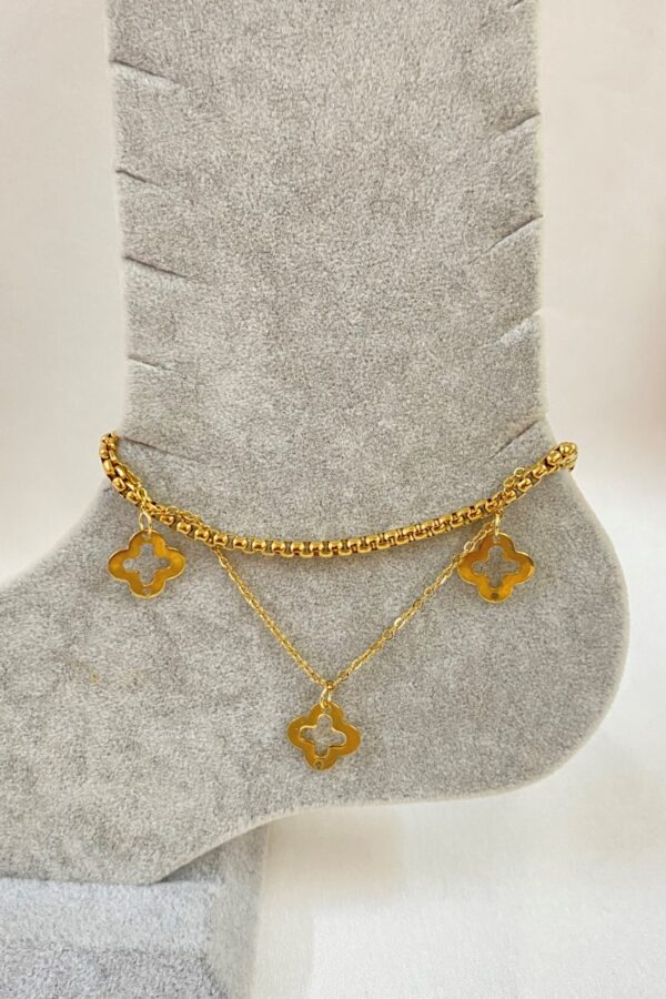 Toptan Altın Renk Van Cleef Model Arnavut Ve Sf Zincir Çelik Halhal - 3238 - Görsel 3