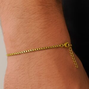 Toptan Altın Renk Iç Içe Geçmeli 1 Mm. Kutu Zincir Asansör Unisex Erkek Çelik Bileklik -  3381