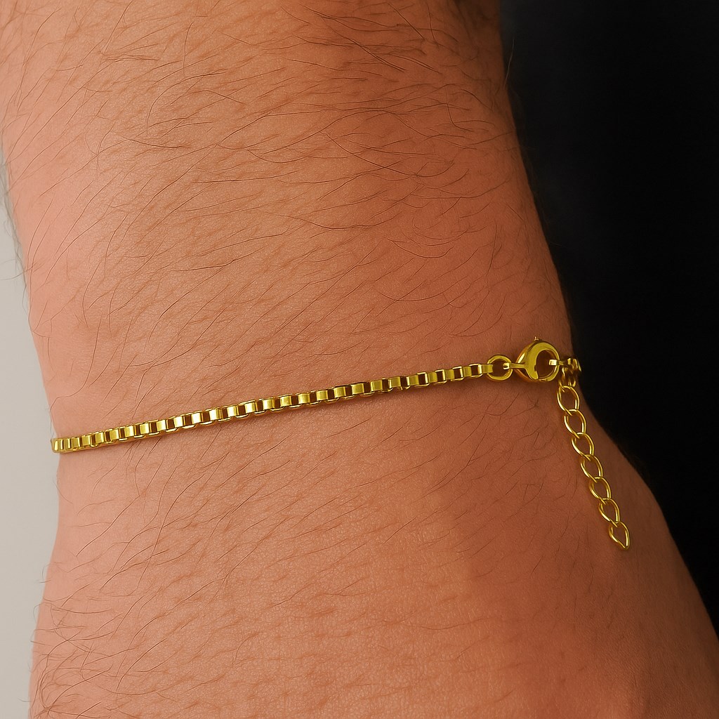 Toptan Altın Renk Iç Içe Geçmeli 1 Mm. Kutu Zincir Asansör Unisex Erkek Çelik Bileklik -  3381