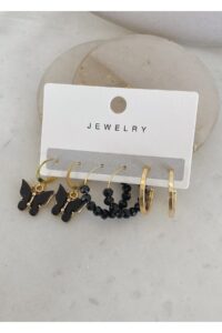 Toptan Altın Renk Kadın 6 'lı Siyah Kelebek Zirkon Küpe Seti - 2922 8 488e43c1d4584445823ac2b5ae1b3269-toptan taki