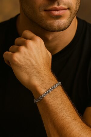 Toptan Lufigo Angelus Model 3Mm Kalın Kararmaz Unisex Bileklik Gümüş Kaplama - 357