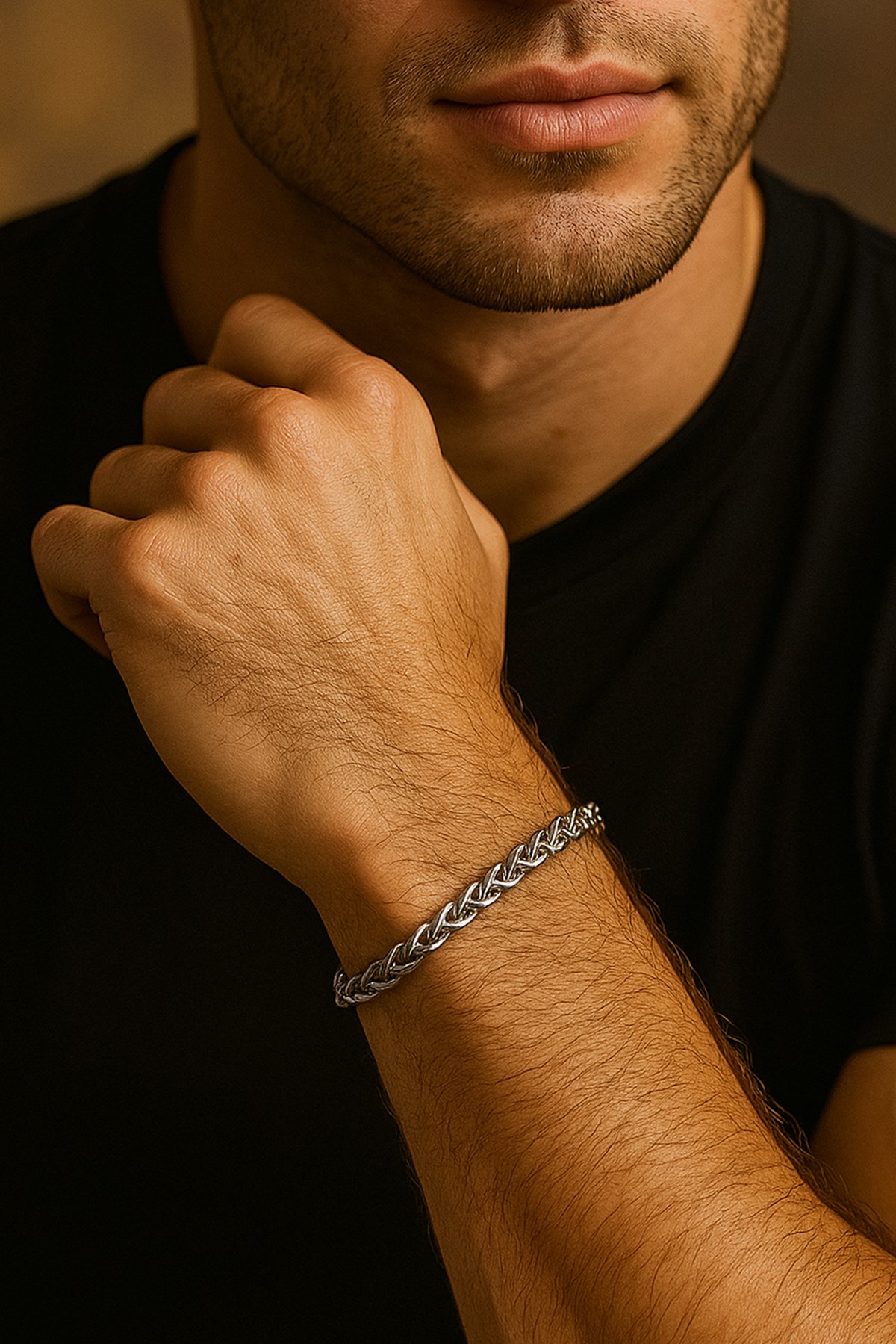 Toptan Lufigo Angelus Model 3Mm Kalın Kararmaz Unisex Bileklik Gümüş Kaplama - 357