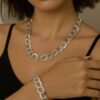 Toptan Gümüş  Renk Samanyolu Kolye & Bileklik Set Vip Solmaz Kararmaz Çelik Set - 3338
