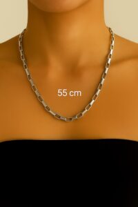 Toptan Gümüş Renk Cubixs Küp Model Zincir Unisex Çelik Kolye - 3343
