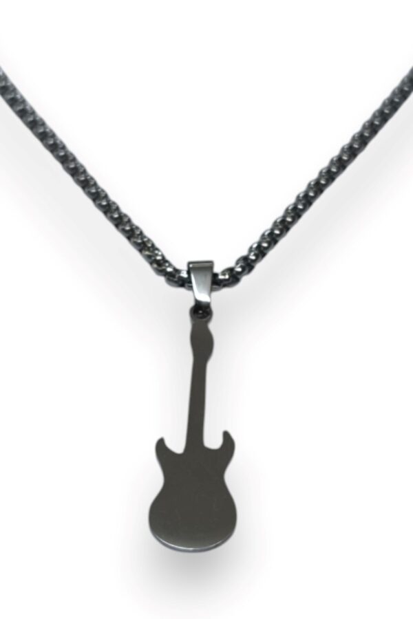 Toptan Gümüş Renk Gitar Model Unisex Arnavut Zincir Çelik Kolye - 3317 - Görsel 2