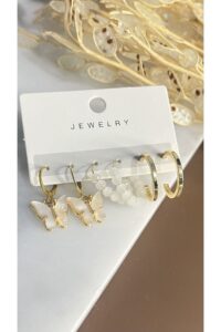 Toptan Altın Renk Kadın 6 'lı Beyaz Kelebek Zirkon Küpe Seti - 2923 7 50d173209e4a42c1b7803e95c841b57a-toptan taki