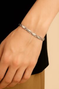 Toptan Gümüş Renk Kesik Arpa Unisex Çelik Bileklik - 3349