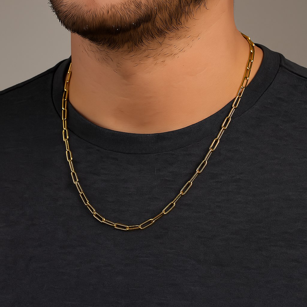 Toptan Altın Renk Kalın Ataç Unisex Çelik Kolye - 3363