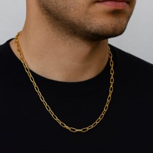 Toptan Altın Renk Oval Dikdörtgen Unisex Çelik Kolye - 3359