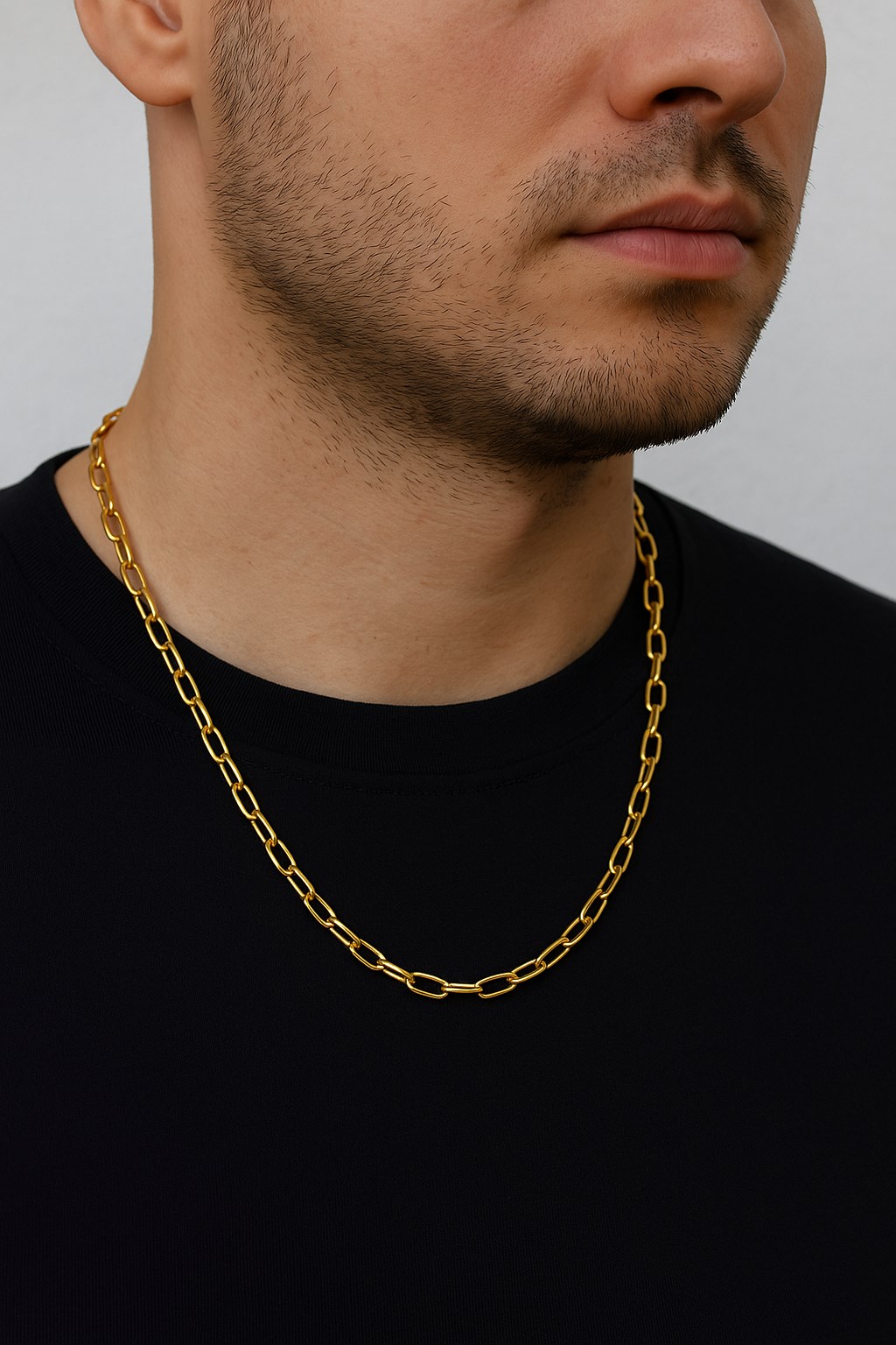 Toptan Altın Renk Oval Dikdörtgen Unisex Çelik Kolye - 3359