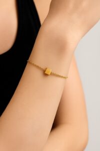Toptan Altın Renk Sf Küp Zincir Unisex Çelik Bileklik - 3383