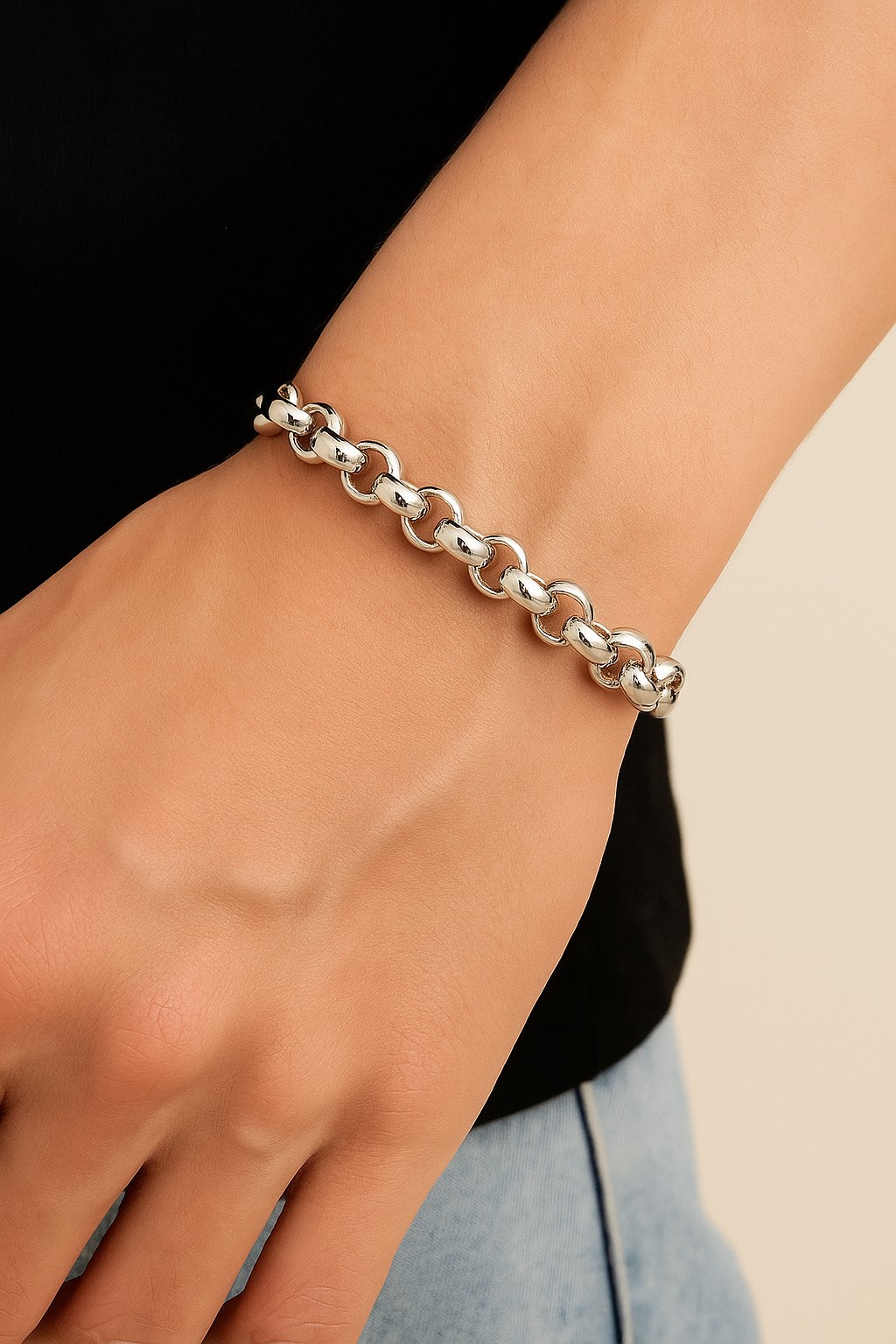 Toptan Gümüş Renk Doc  Zincir Unisex Çelik Bileklik - 3347