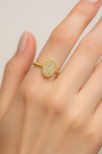 Toptan Altın Renk Oval Motif Zirkon Yüzük Ayarlabilir Her Parmağa Olur - 1535