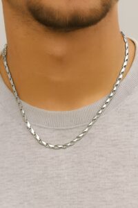 Toptan Gümüş Renk Kesik Arpa Unisex Çelik Kolye - 3350
