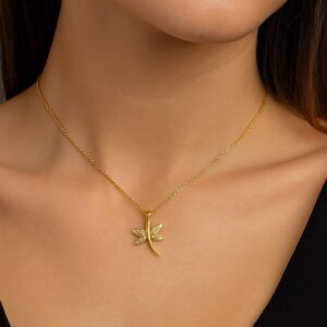 Toptan Altın Renk Zirkon Taşlı Yusufcuk  Model Zirkon Kolye - 1791