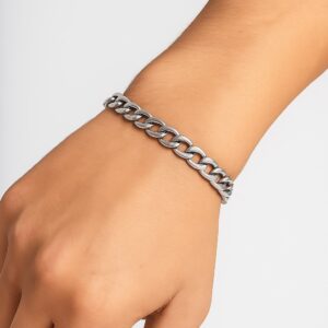 Toptan Gümüş Renk Cuban Unisex Erkek Metal Beyaz Çelik Zincir Çelik Bileklik- 2800