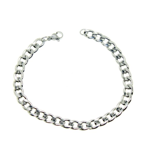 Toptan Gümüş Renk Cuban Unisex Erkek Metal Beyaz Çelik Zincir Çelik Bileklik- 2800 - Görsel 3
