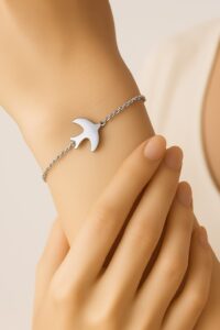 Toptan Gümüş Renk Sf Kuş Çelik Bileklik - 3379