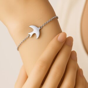 Toptan Gümüş Renk Sf Kuş Çelik Bileklik - 3379