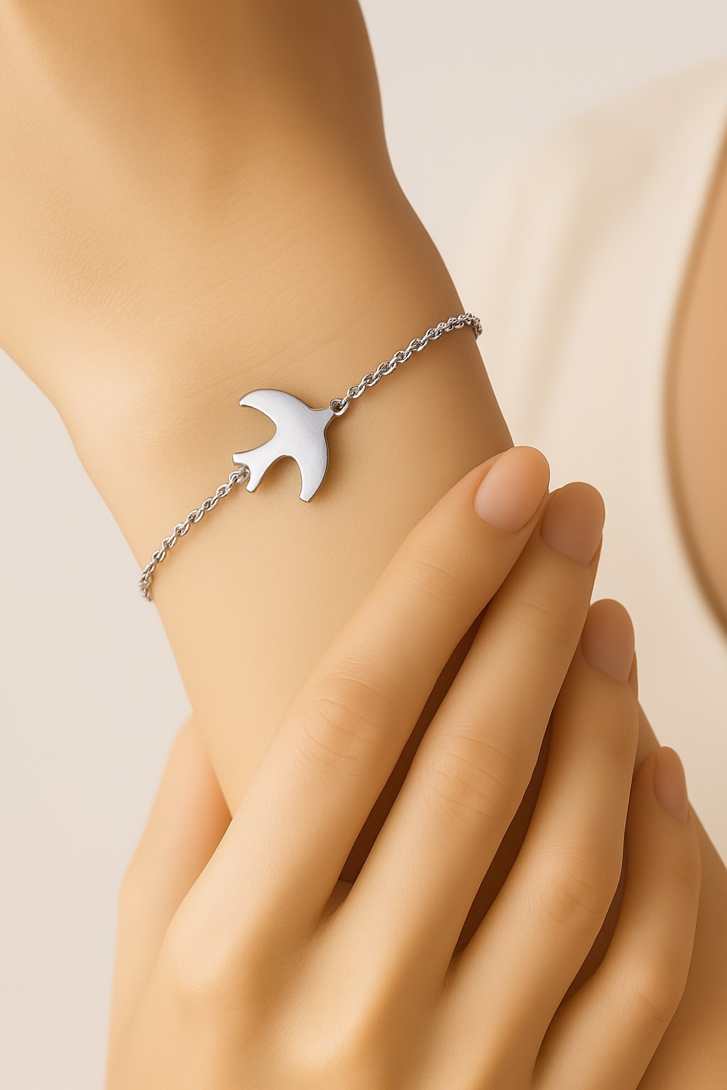 Toptan Gümüş Renk Sf Kuş Çelik Bileklik - 3379