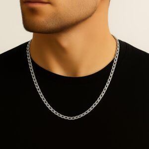 Toptan Gümüş Renk Cuban Paslanmaz Çelik Unisex Erkek Zincir Kolye 55 Cm. Çelik Kolye - 2676