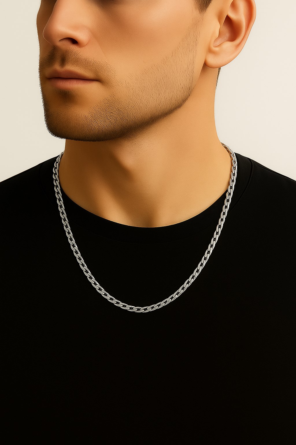 Toptan Gümüş Renk Cuban Paslanmaz Çelik Unisex Erkek Zincir Kolye 55 Cm. Çelik Kolye - 2676