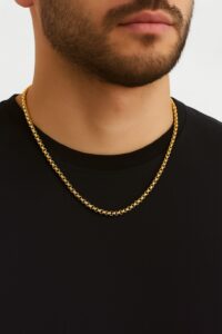 Toptan Altın Renk Iç Içe Geçmeli Arnavut Asansör Unisex Erkek Çelik Kolye - 3375