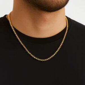 Toptan Altın Renk Iç Içe Geçmeli Arnavut Asansör Unisex Erkek Çelik Kolye - 3375