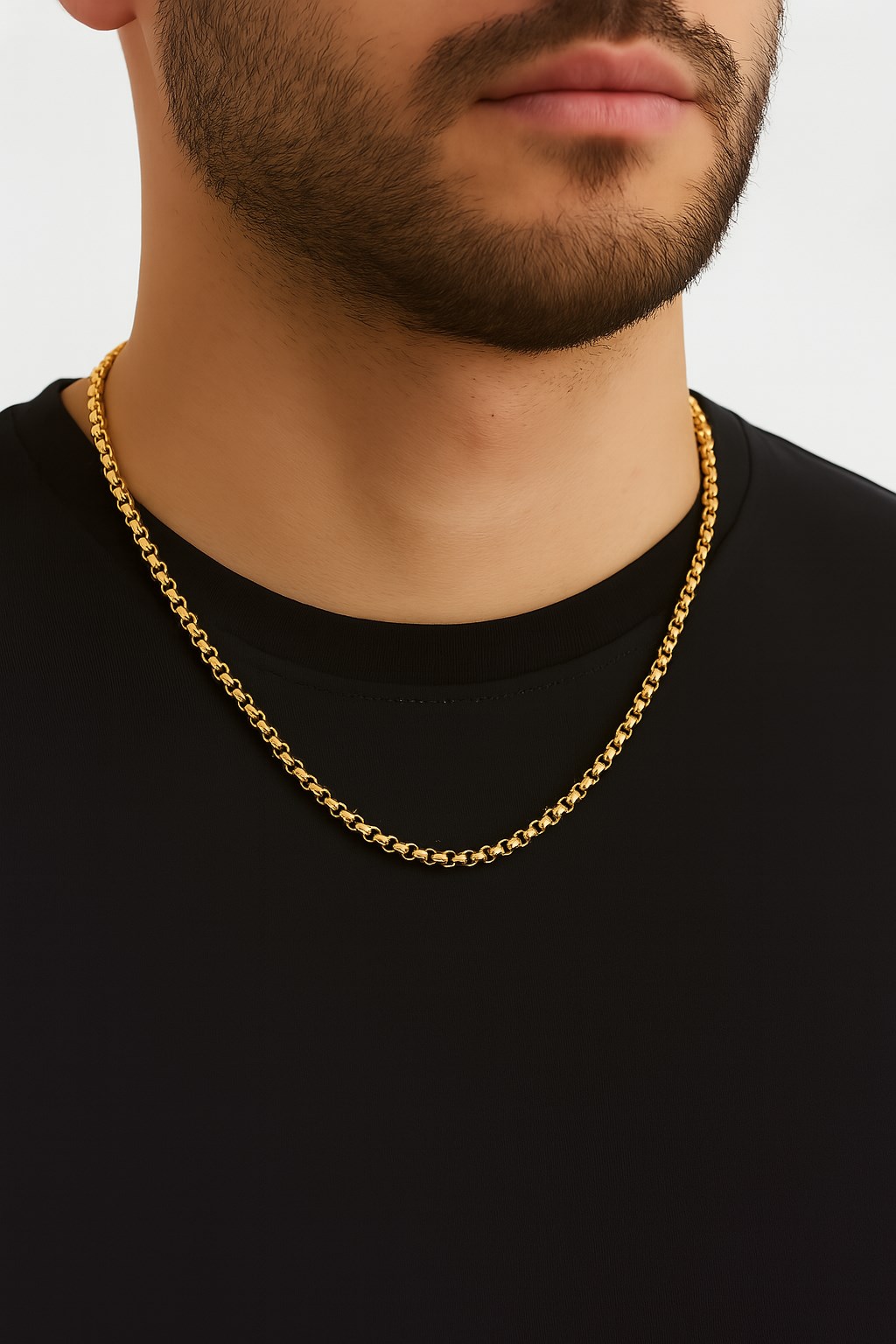 Toptan Altın Renk Iç Içe Geçmeli Arnavut Asansör Unisex Erkek Çelik Kolye - 3375