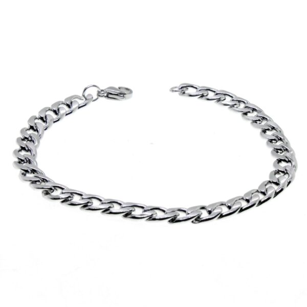 Toptan Gümüş Renk Cuban Unisex Erkek Metal Beyaz Çelik Zincir Çelik Bileklik- 2800 - Görsel 5
