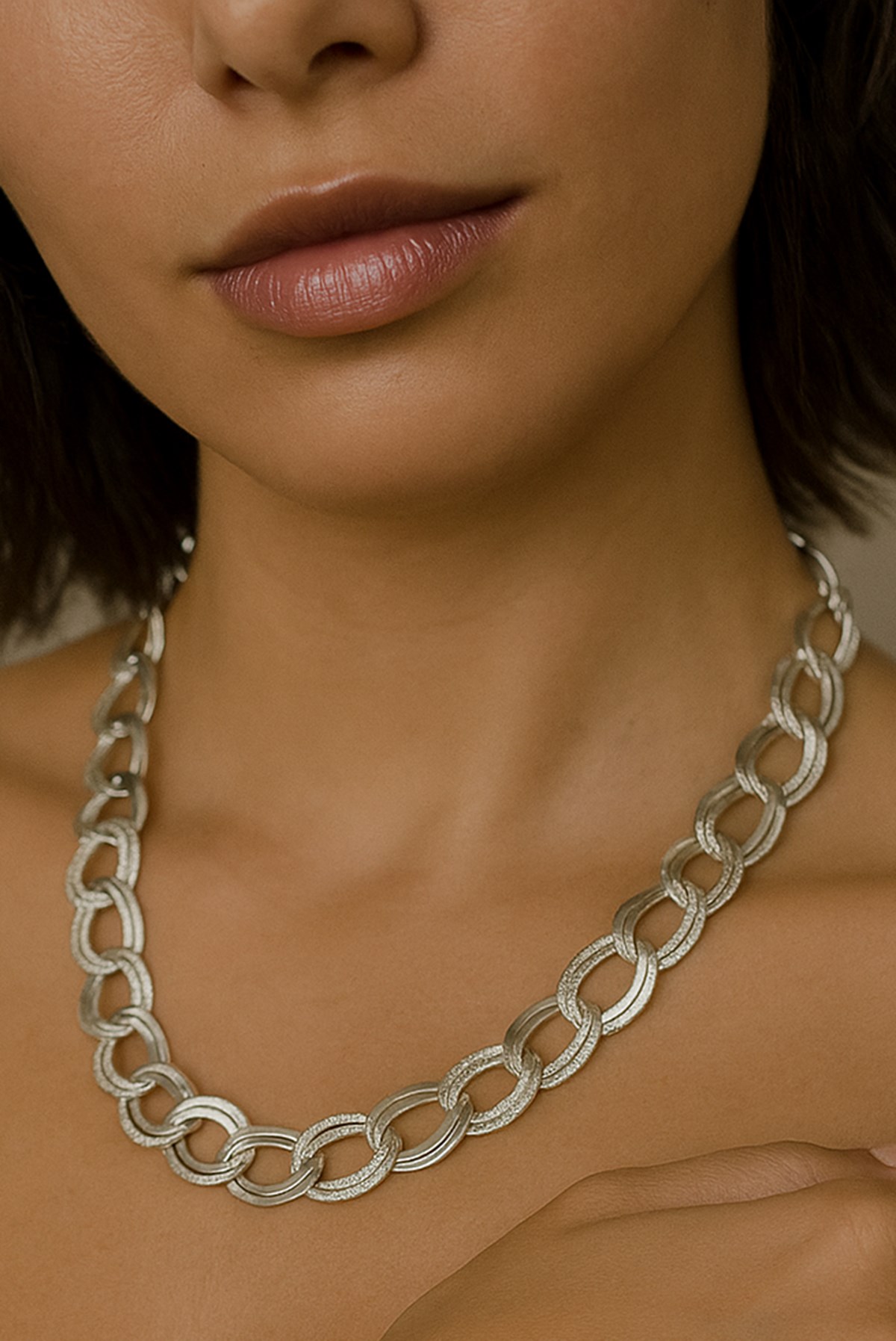 Toptan Gümüş Renk Samanyolu Zincir Çelik Choker Kolye  - 3339
