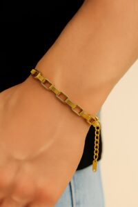 Toptan Altın Renk Küp Zincir Unisex Çelik Bileklik - 3341