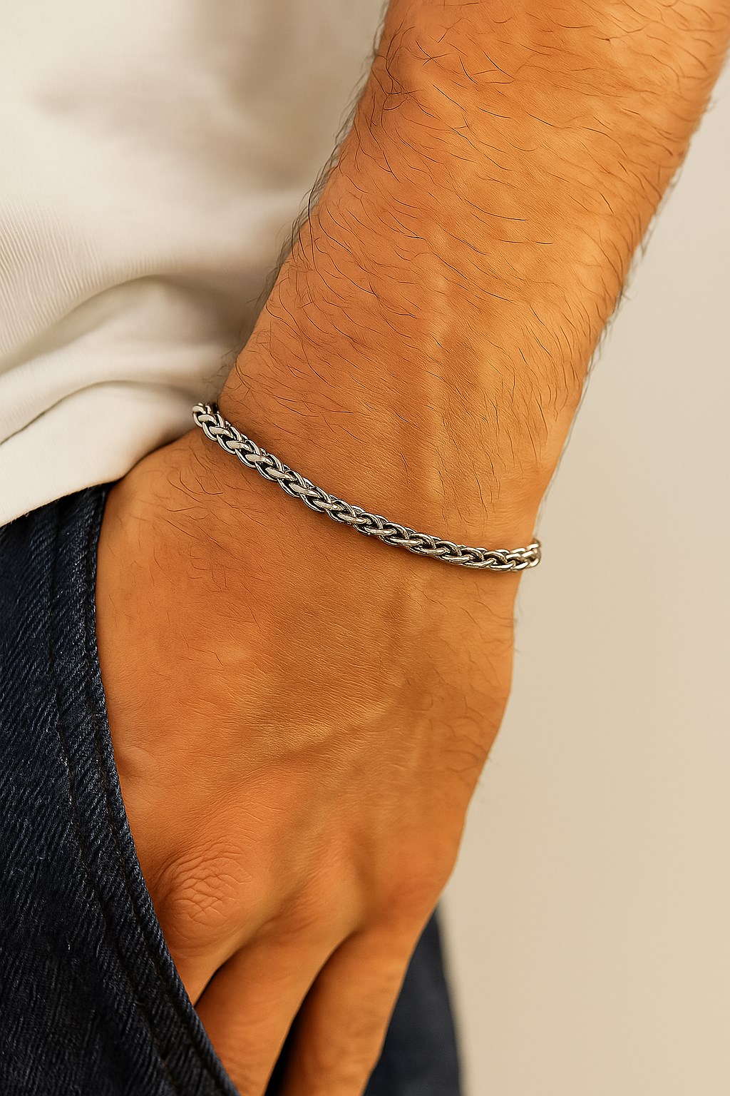 Toptan Lufigo Angelus Model 3Mm Kalın Kararmaz Unisex Bileklik Gümüş Kaplama - 357