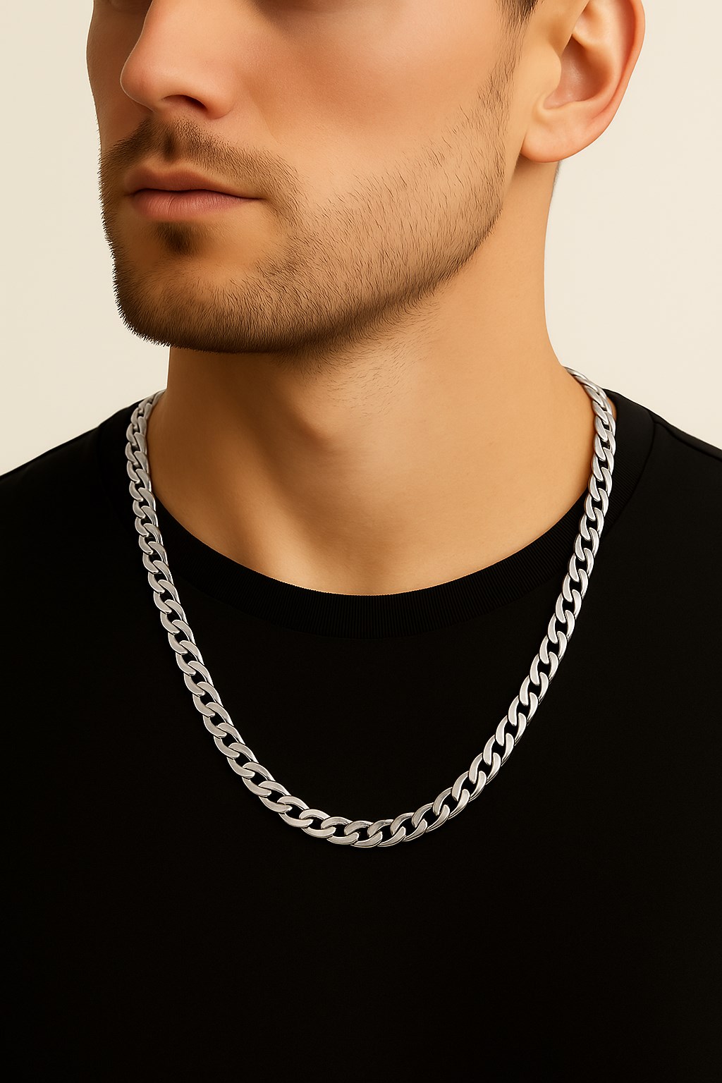Toptan Gümüş Renk Unisex Erkek Metal Beyaz Çelik Zincir Kolye - 2674