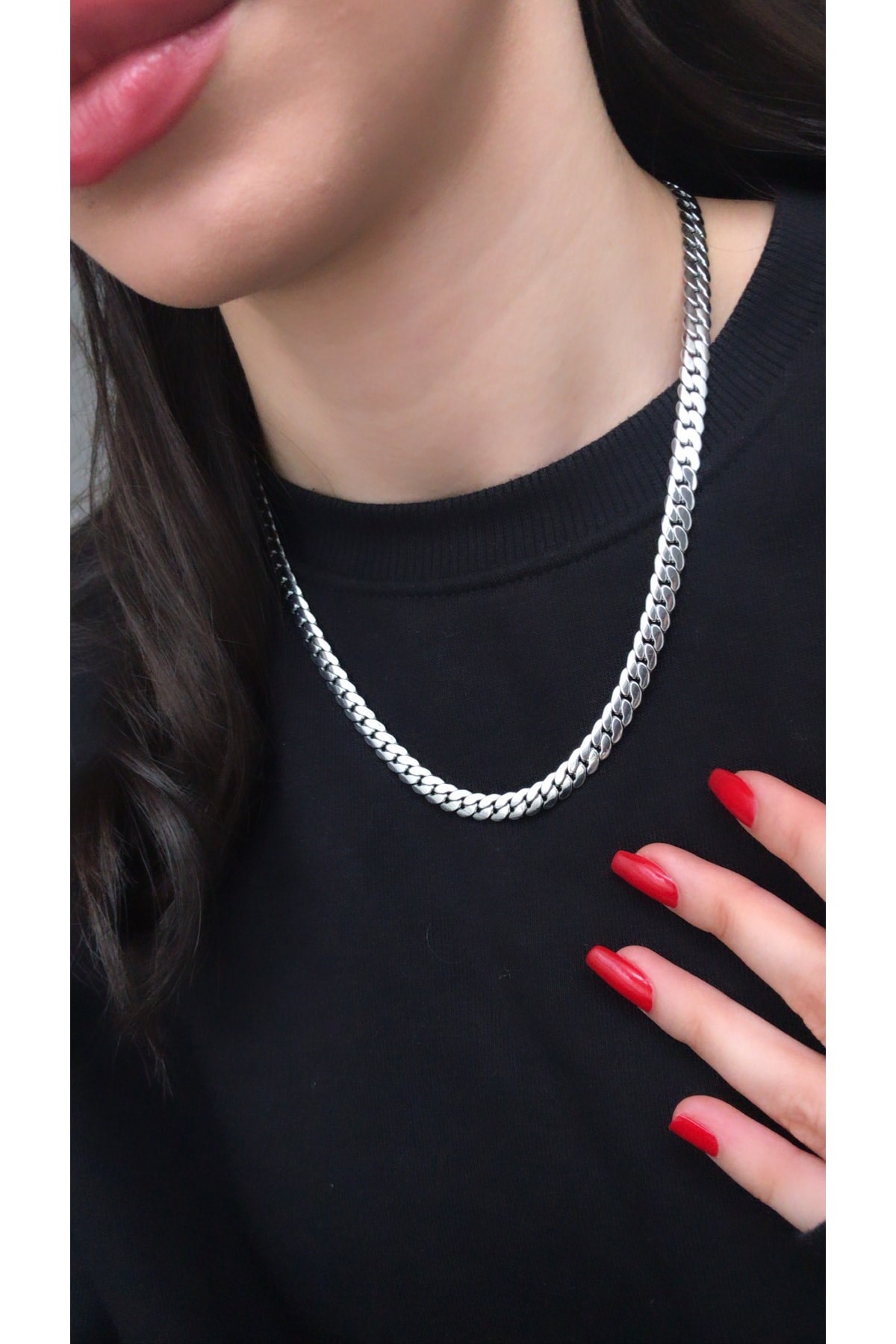 Toptan Gümüş Renk Unisex Çelik Kalın Örme Zincir 55 Cm - 2675
