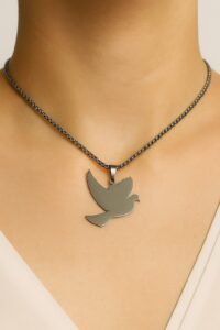 Toptan Gümüş Renk Kuş Model Unisex Arnavut Zincir Çelik Kolye - 3309