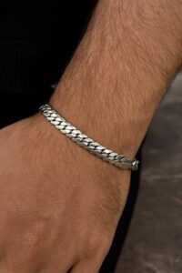 Toptan Gümüş Renk Unisex Çelik Kalın Örme Zincir Çelik Bileklik - 2802