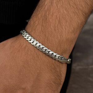 Toptan Gümüş Renk Unisex Çelik Kalın Örme Zincir Çelik Bileklik - 2802