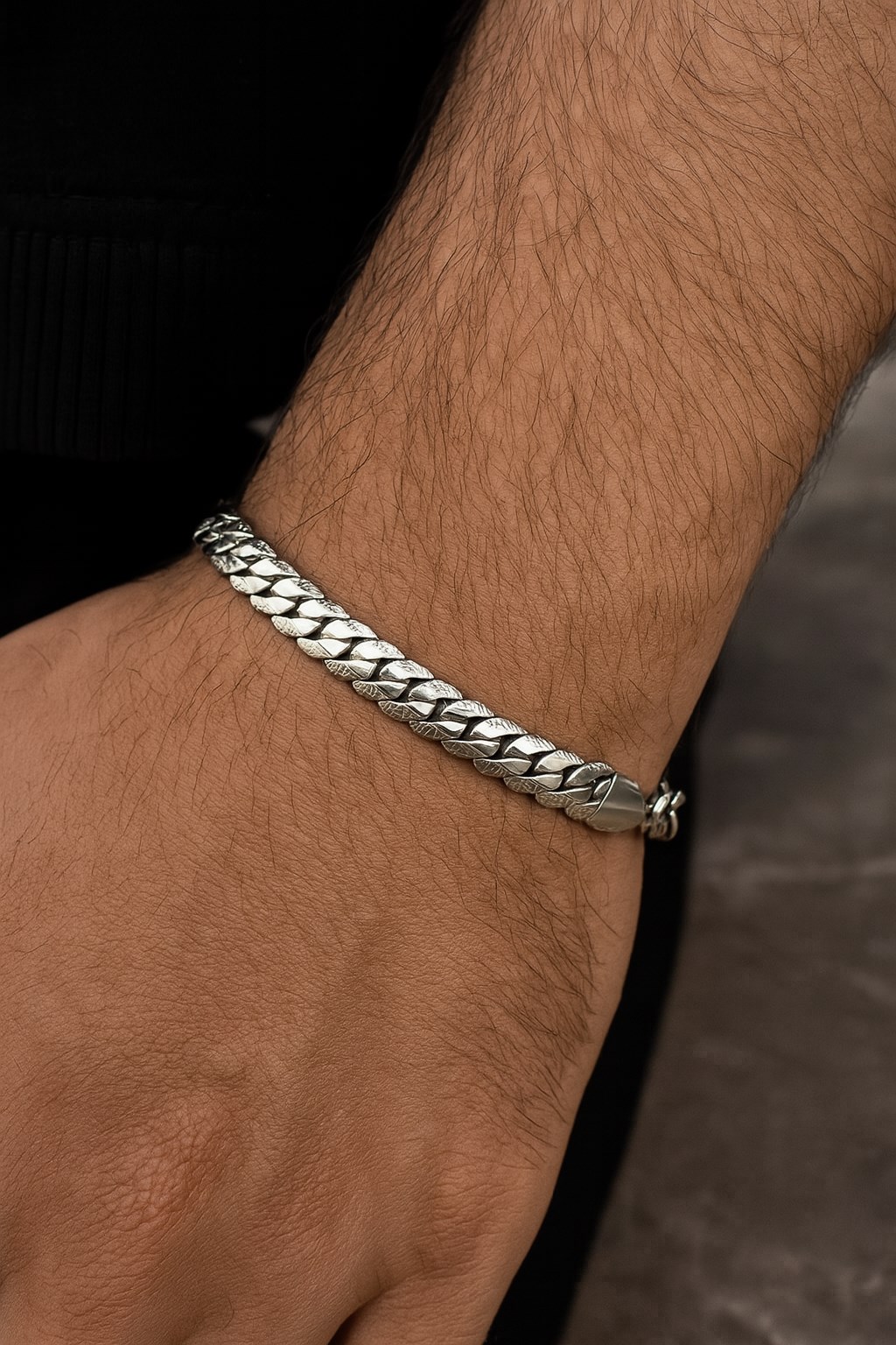 Toptan Gümüş Renk Unisex Çelik Kalın Örme Zincir Çelik Bileklik - 2802