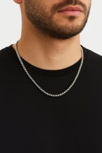 Toptan Gümüş Renk Iç Içe Geçmeli Arnavut Asansör Unisex Erkek Çelik Kolye - 2672
