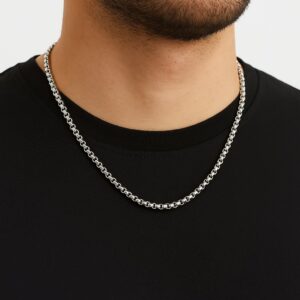 Toptan Gümüş Renk Iç Içe Geçmeli Arnavut Asansör Unisex Erkek Çelik Kolye - 2672