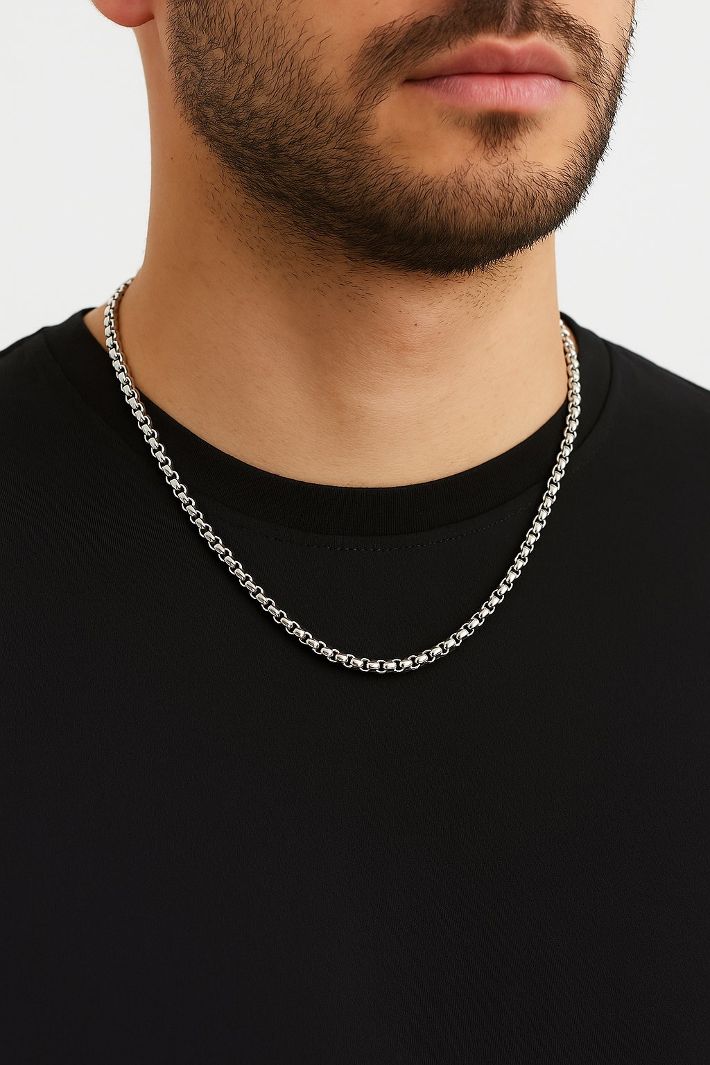 Toptan Gümüş Renk Iç Içe Geçmeli Arnavut Asansör Unisex Erkek Çelik Kolye - 2672