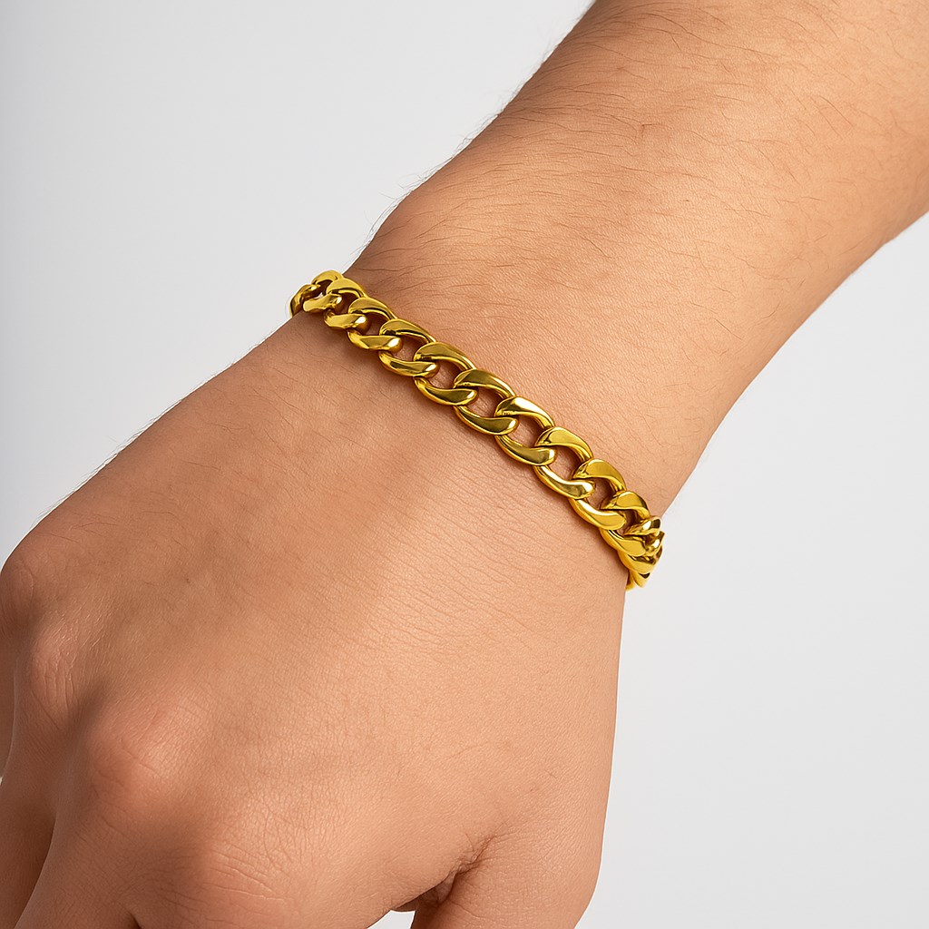 Toptan Altın Renk Cuban Kalın Unisex Erkek Metal Beyaz Çelik Zincir Çelik Bileklik- 3334